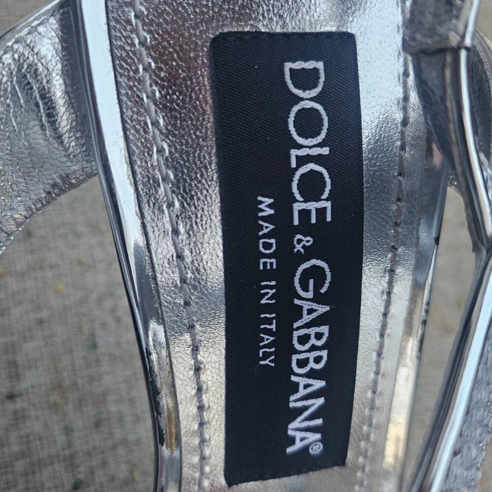 Dolce & Gabbana Women Heel Sandal Silver Tone Shoes Leather Made Italy Size 37 - Picture 9 of 12